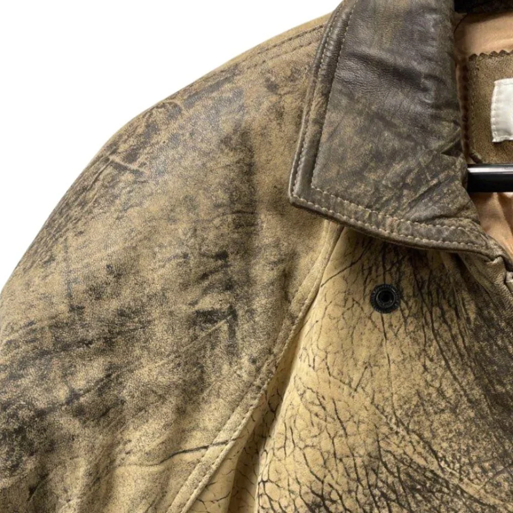 Vintage Andrew Marc Distressed Brown Leather Bomber Jacket Mens Size XL